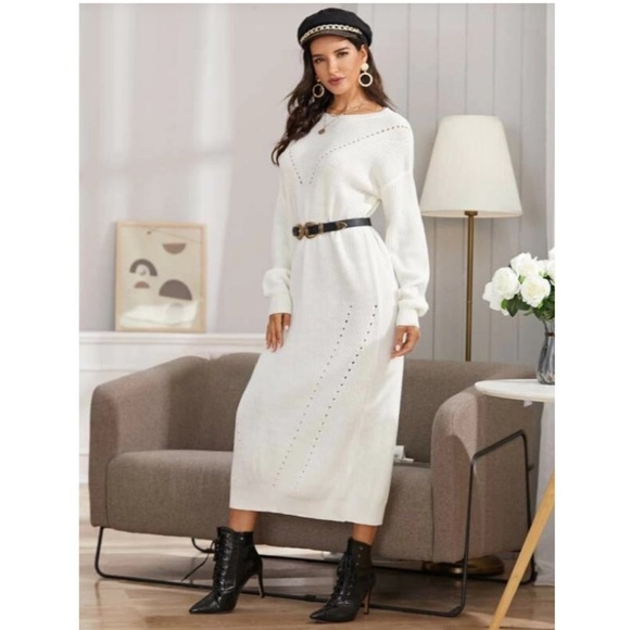 Ivory Long Maxi Sweater Dress Tunic - Picture 2 of 6
